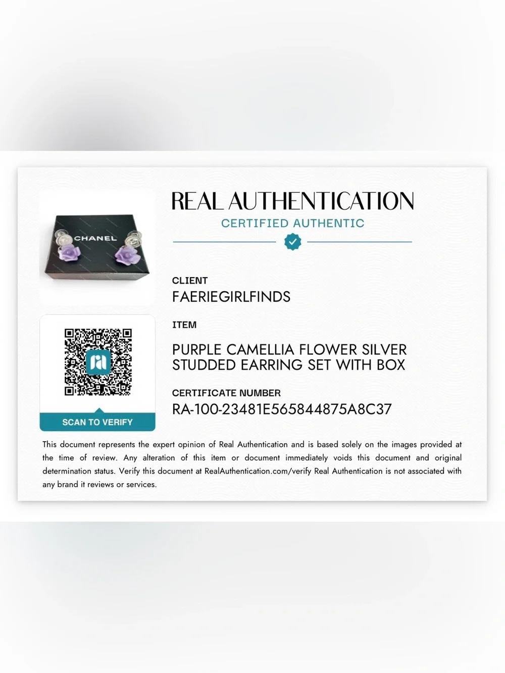 Chanel Purple Camellia Flower Silver Studded Earring Set with Box - Picture 4 of 15